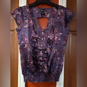 Wet Seal Dark Purple Floral Blouse